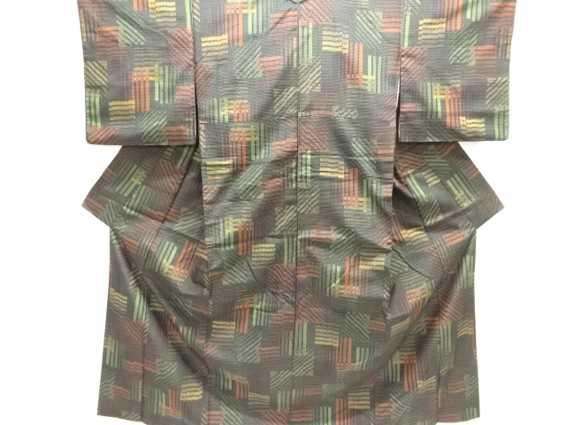 JAPANESE KIMONO / TSUMUGI KIMONO / ABSTRACT PATTERN WOVEN